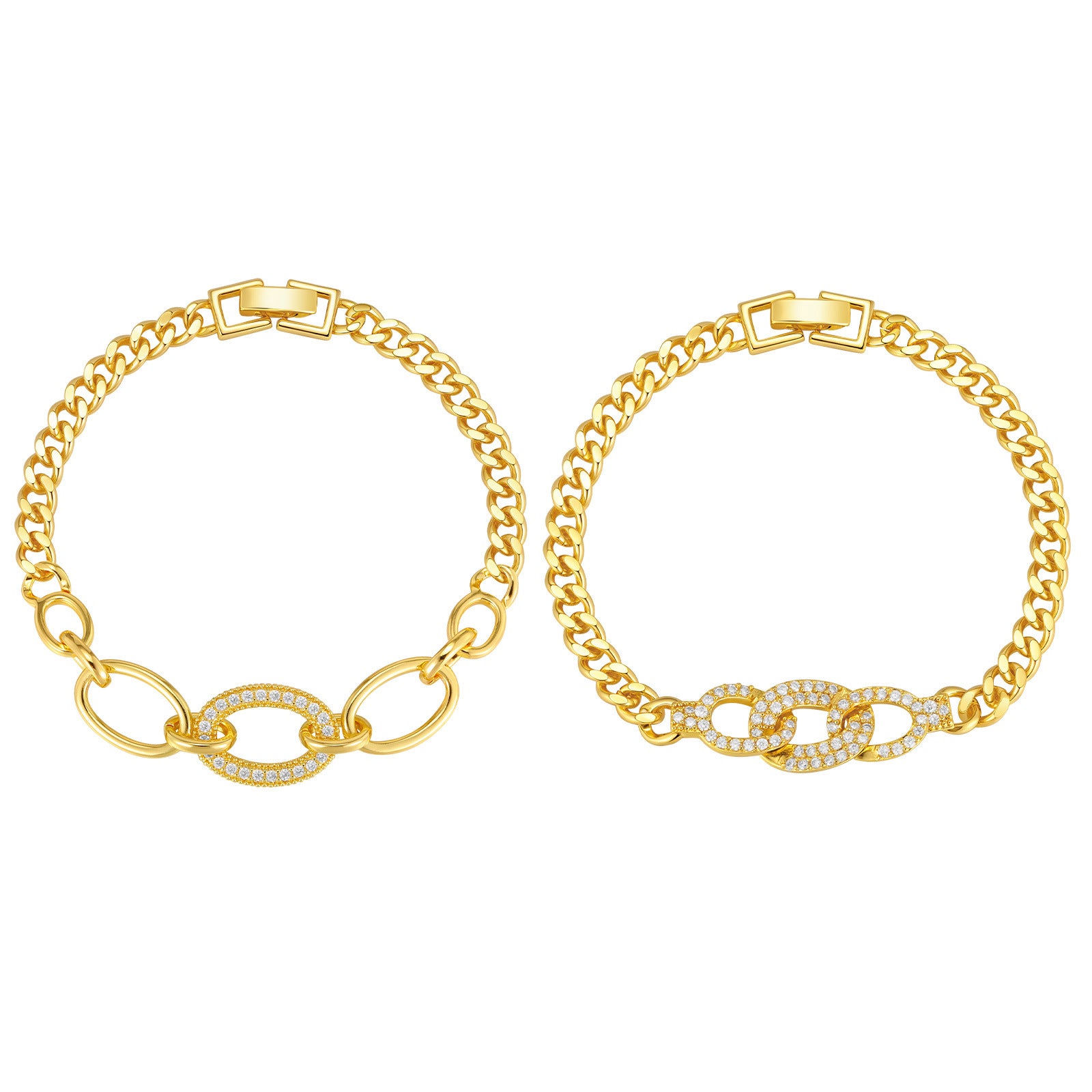 Zircon Micro-pave Copper Oval Ring Bracelet