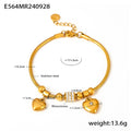 Double Heart Charm Soft Snake Chain Bracelet With Czech Rhinestones
