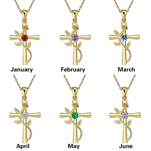 Celeste Cross Birthstone Necklace