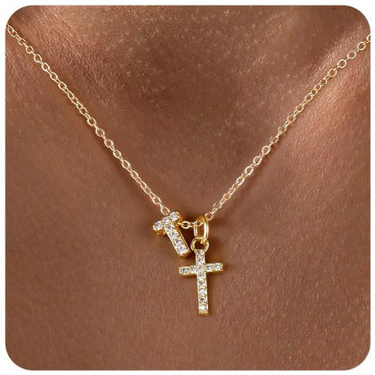 Zircon Inlaid 26 Letter Cross  Necklace