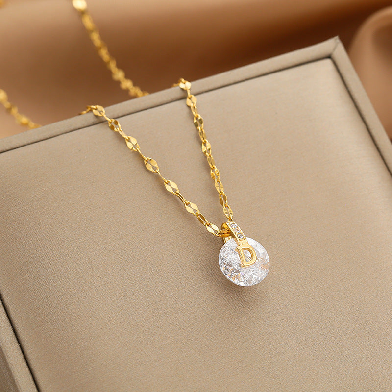 Gold Luxurious Diamond-studded Titanium Steel Necklace Women's Fashion