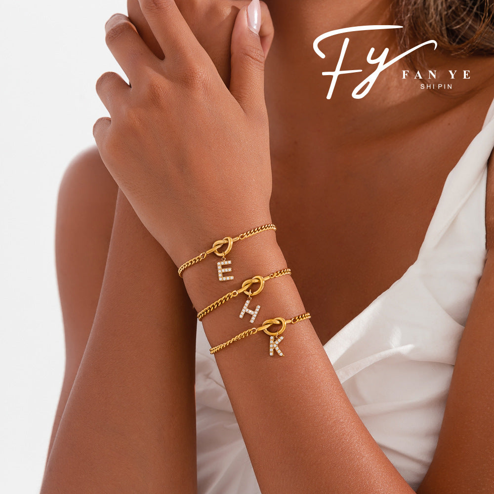 26-letter Pendant Knotted Heart Bracelet