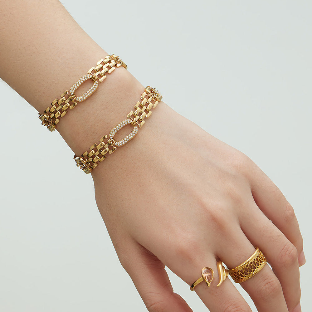 Light Luxury Stainless Steel Bracelet With Full Zirconia Stones