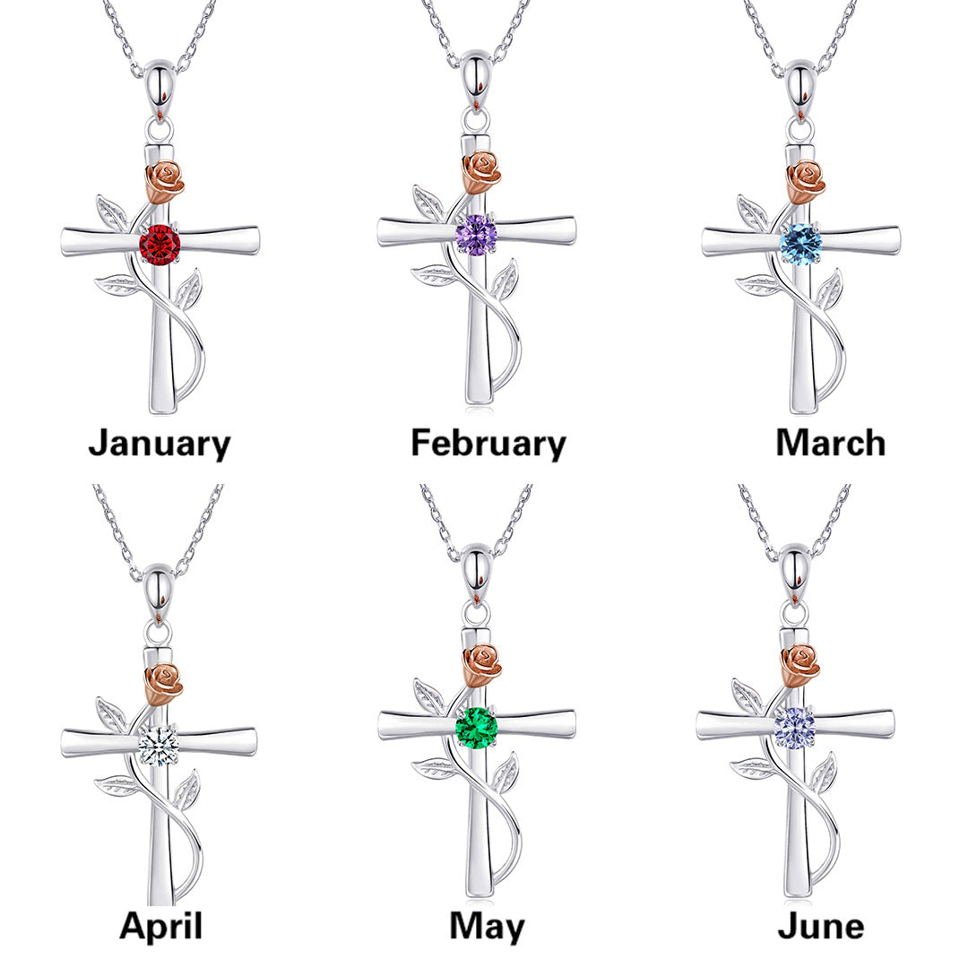 Celeste Cross Birthstone Necklace