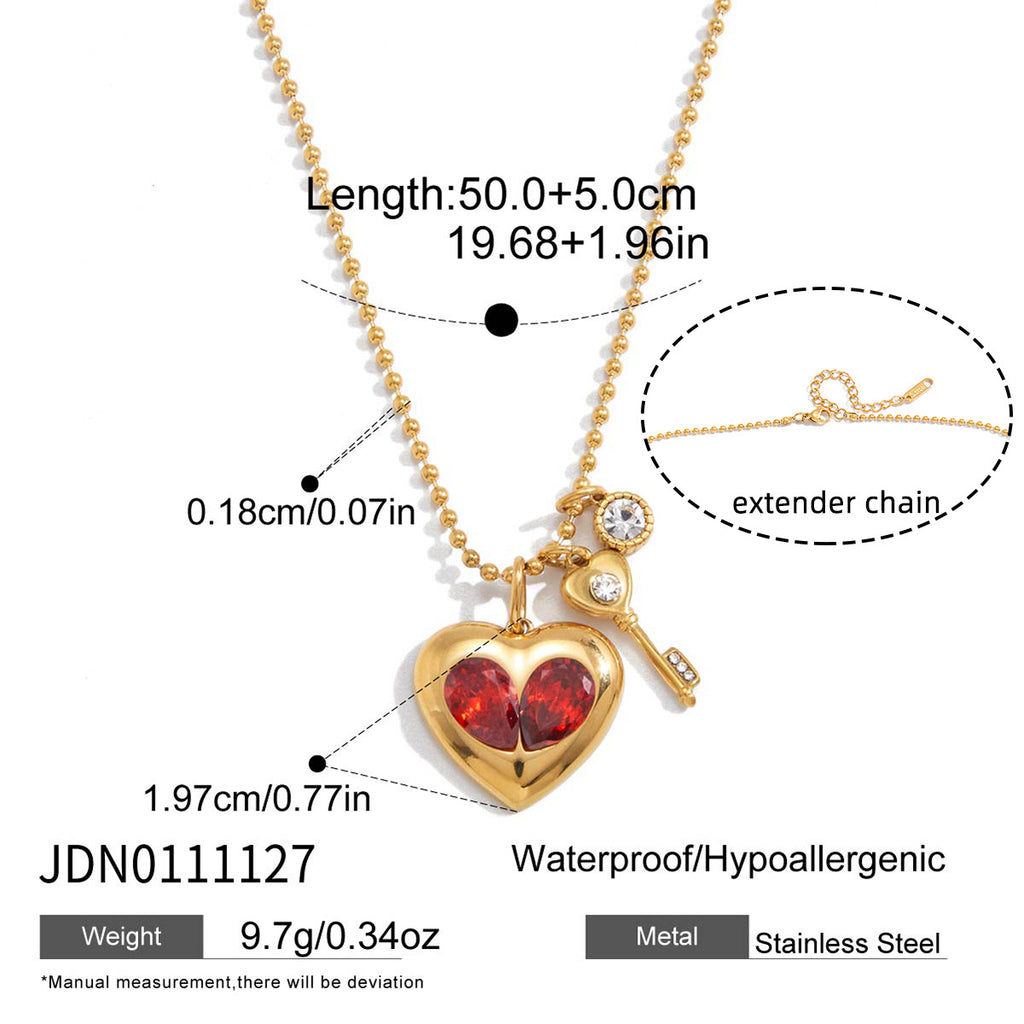 Luxury Titanium Steel Necklace With A Heart-shaped Zircon Charm