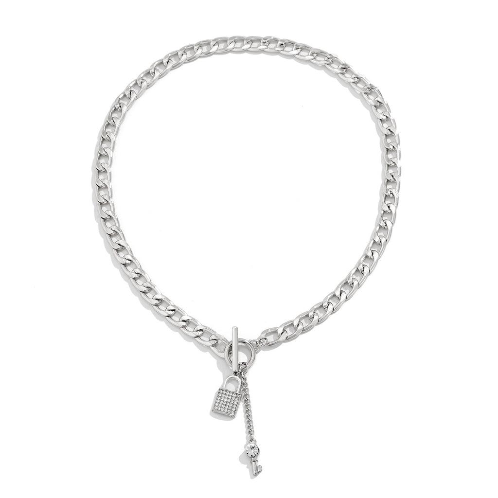 Thick Chain With Shiny Lock And Key Pendant Necklace