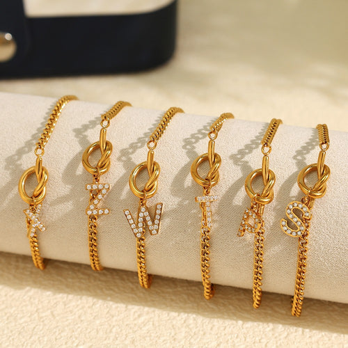 26-letter Pendant Knotted Heart Bracelet