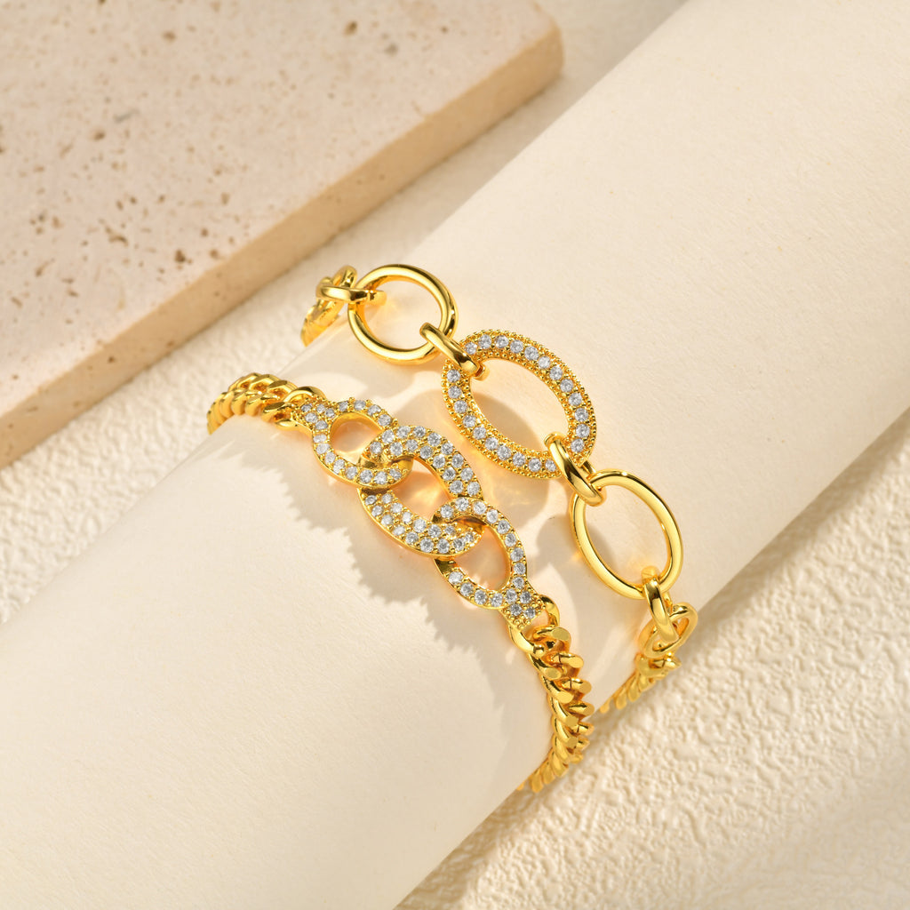 Zircon Micro-pave Copper Oval Ring Bracelet