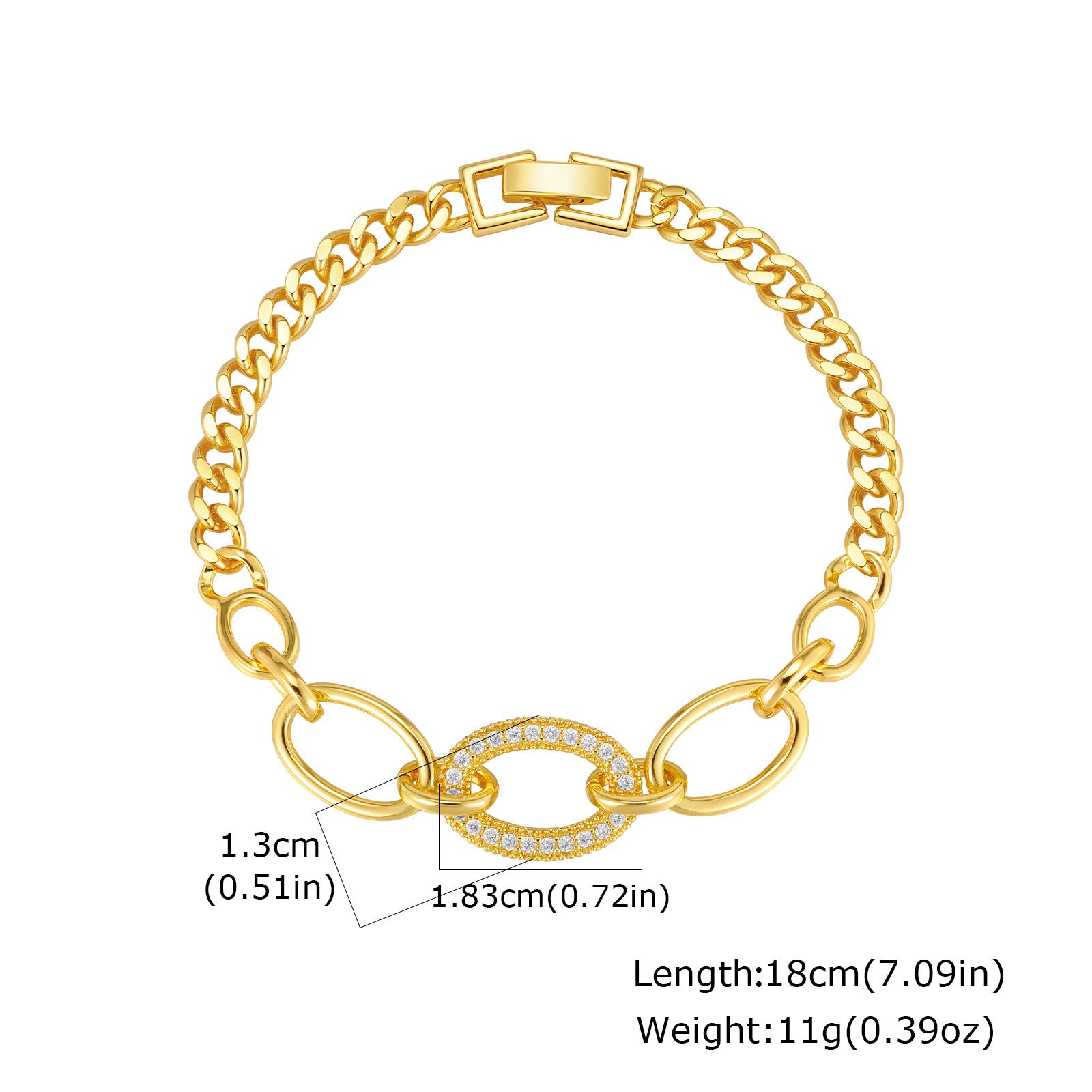 Zircon Micro-pave Copper Oval Ring Bracelet