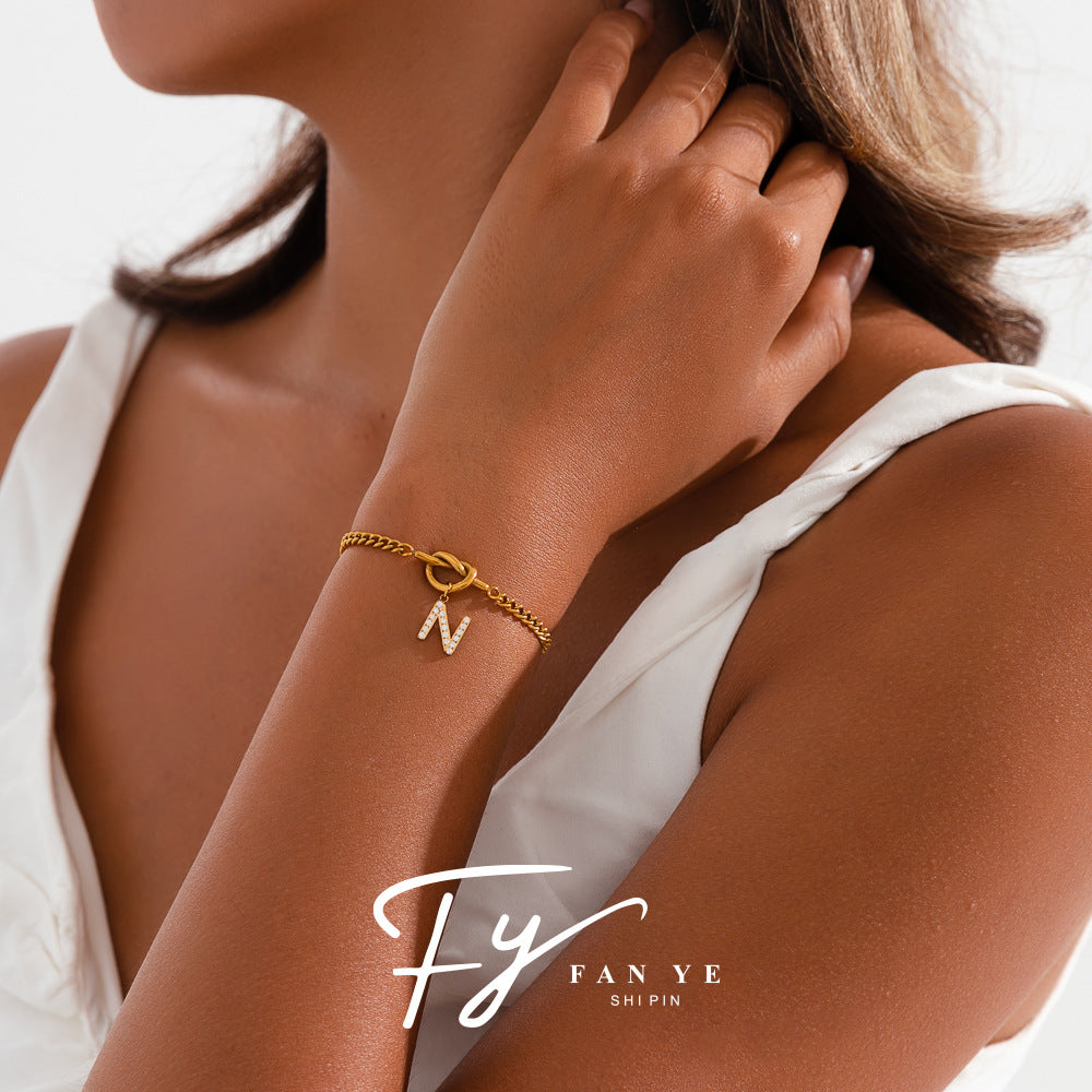 26-letter Pendant Knotted Heart Bracelet