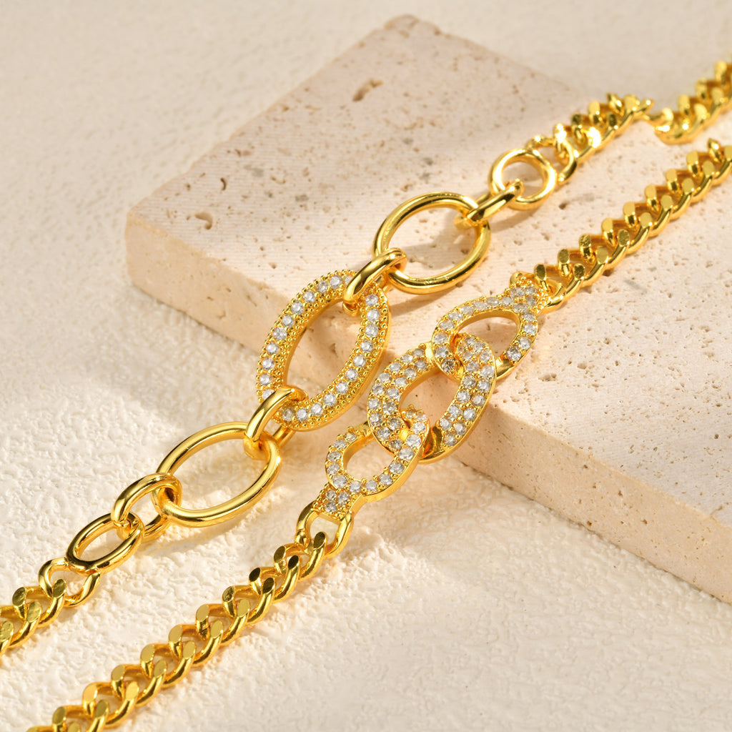 Zircon Micro-pave Copper Oval Ring Bracelet