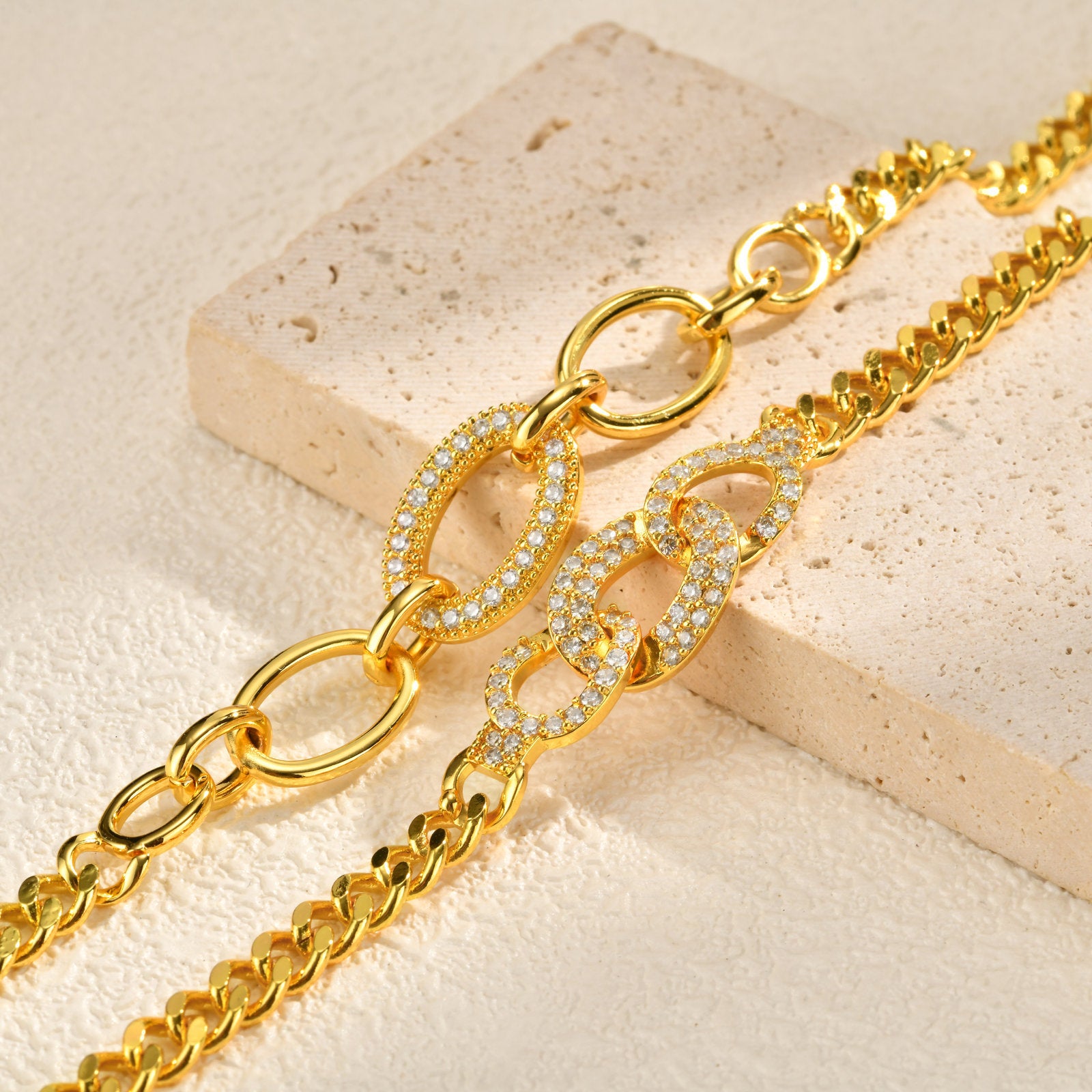 Zircon Micro-pave Copper Oval Ring Bracelet