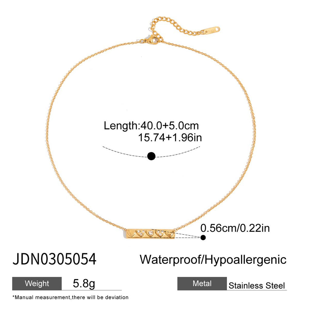 Gold Stainless Steel Necklace With White Diamond Heart