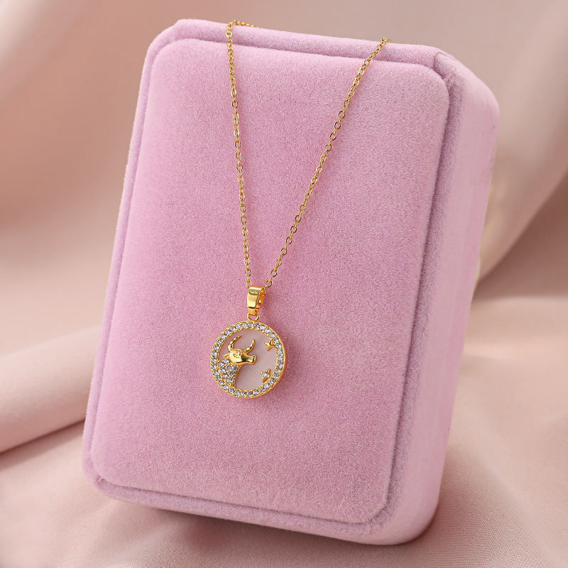 Gold Luxurious Diamond-studded Titanium Steel Necklace Women's Fashion