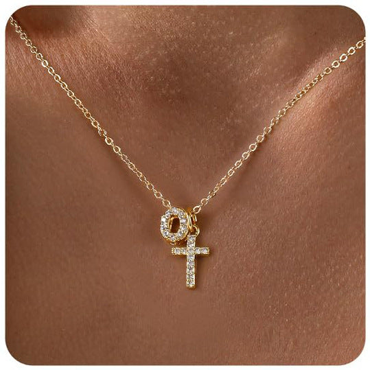 Zircon Inlaid 26 Letter Cross  Necklace