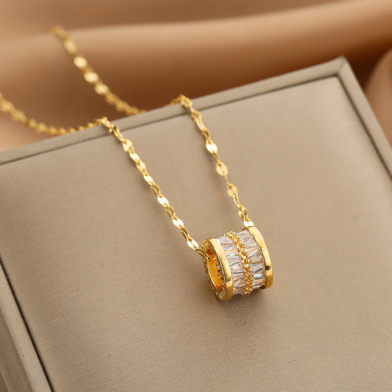 Gold Luxurious Diamond-studded Titanium Steel Necklace Women's Fashion
