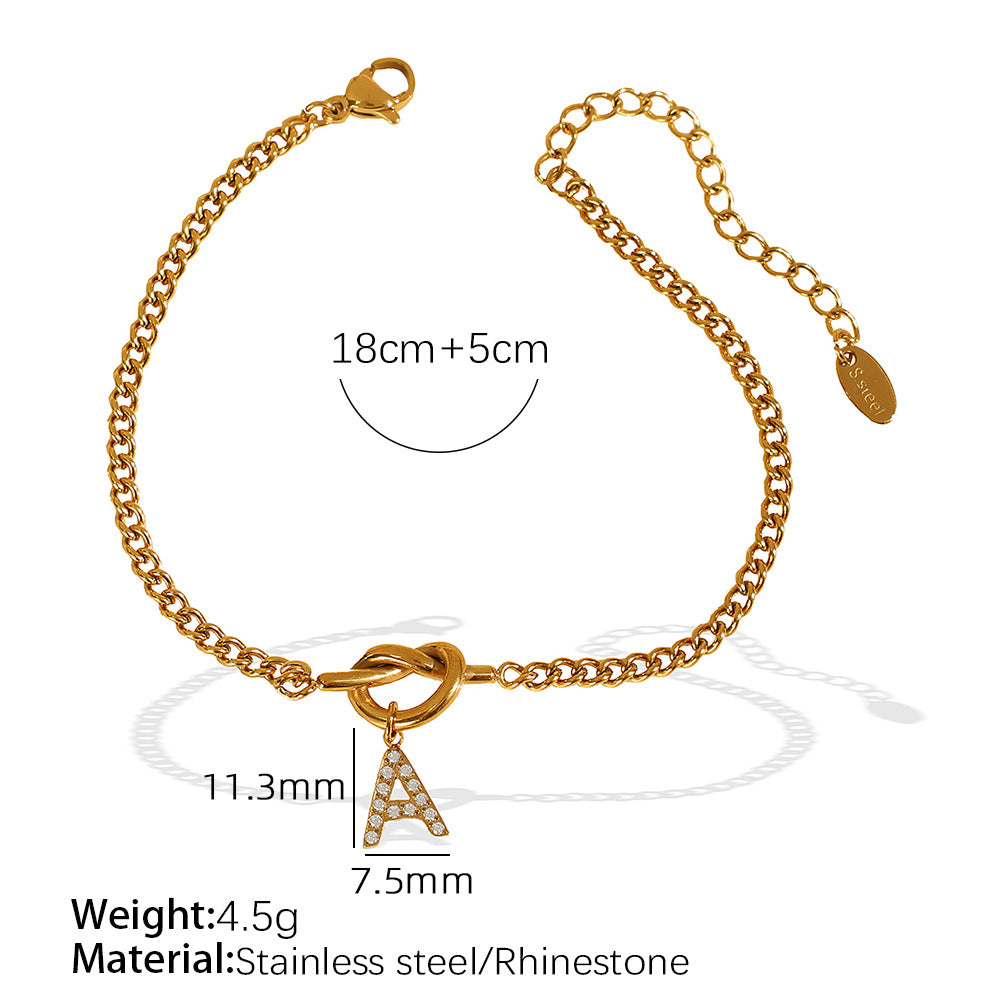 26-letter Pendant Knotted Heart Bracelet