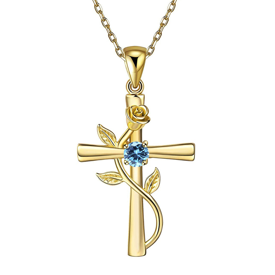 Celeste Cross Birthstone Necklace